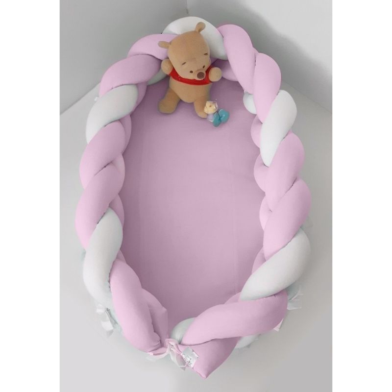 Βρεφική Φωλιά Baby Oliver με αποσπώμενη Πλεξούδα Λευκή Ροζ