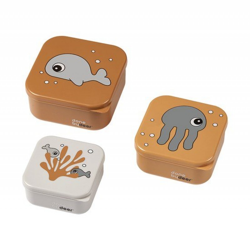 Μπώλ Με Καπάκι Done By Deer Σετ 3 τεμ. Sea Friends Mustard