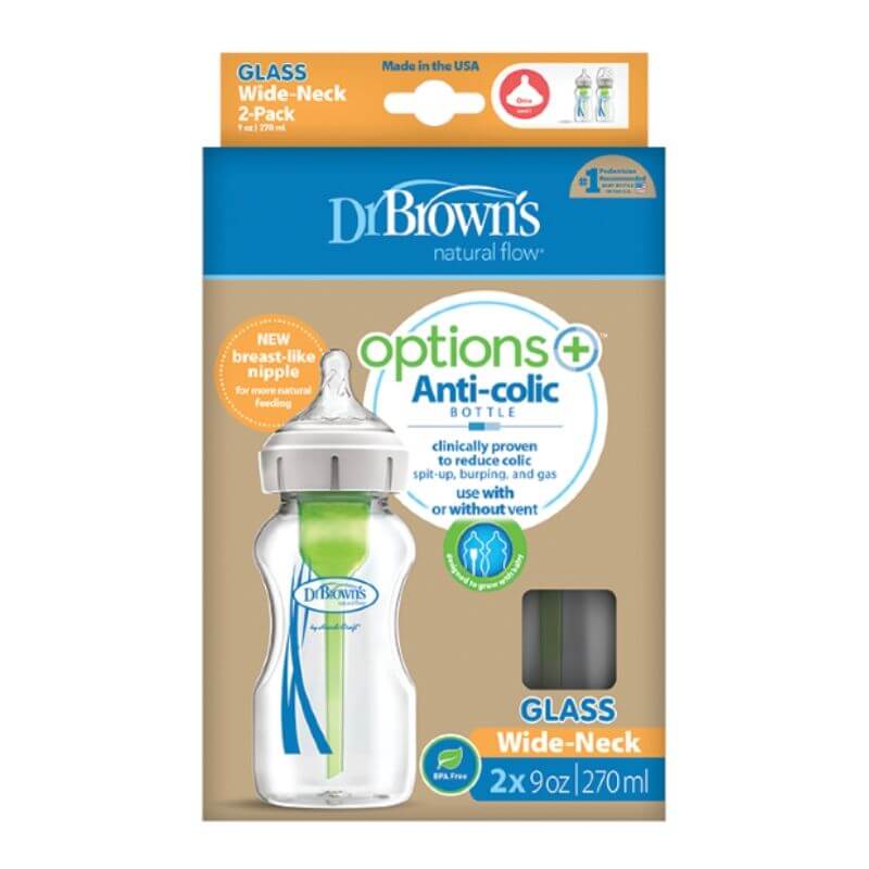 Γυάλινο Μπιμπερό Dr.Brown's™ Options+ με φαρδύ λαιμό 270ml (2 τεμ.)