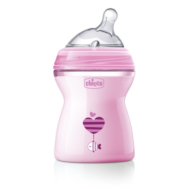 Μπιμπερό πλαστικό, θηλή σιλικόνης Chicco Natural Feeling 250ml Ροζ