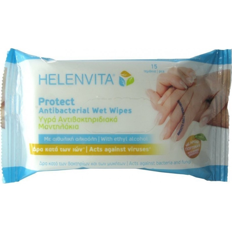 Υγρά αντιβακτηριδιακά μαντηλάκια Helenvita (15τμχ)