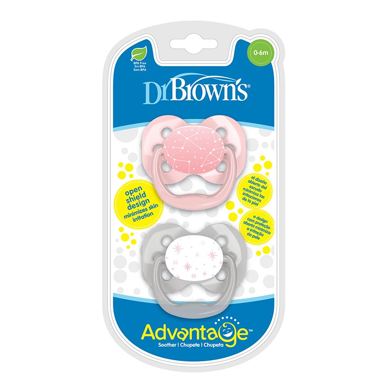 Πιπίλα Σιλικόνης Dr. Brown's Advantage 0-6m, Ροζ - Γκρι 2τμχ
