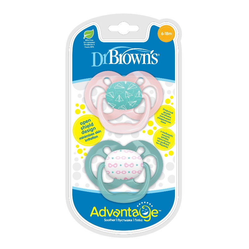 Πιπίλα Σιλικόνης Dr. Brown's Advantage 6-18m, Ροζ - Βεραμάν 2τμχ