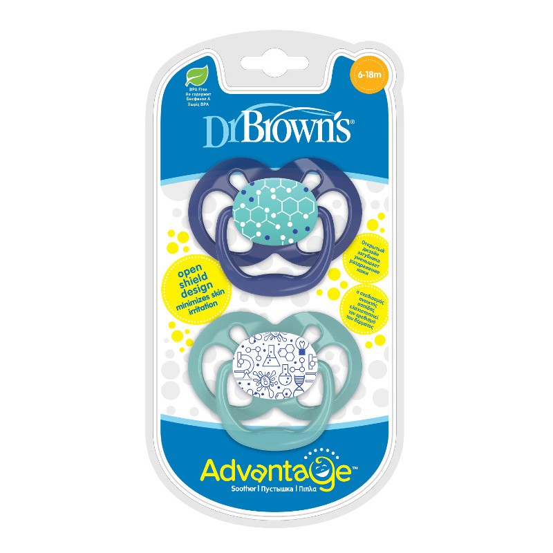 Πιπίλα Σιλικόνης Dr. Brown's Advantage 6-18m, Μπλε - Βεραμάν 2τμχ