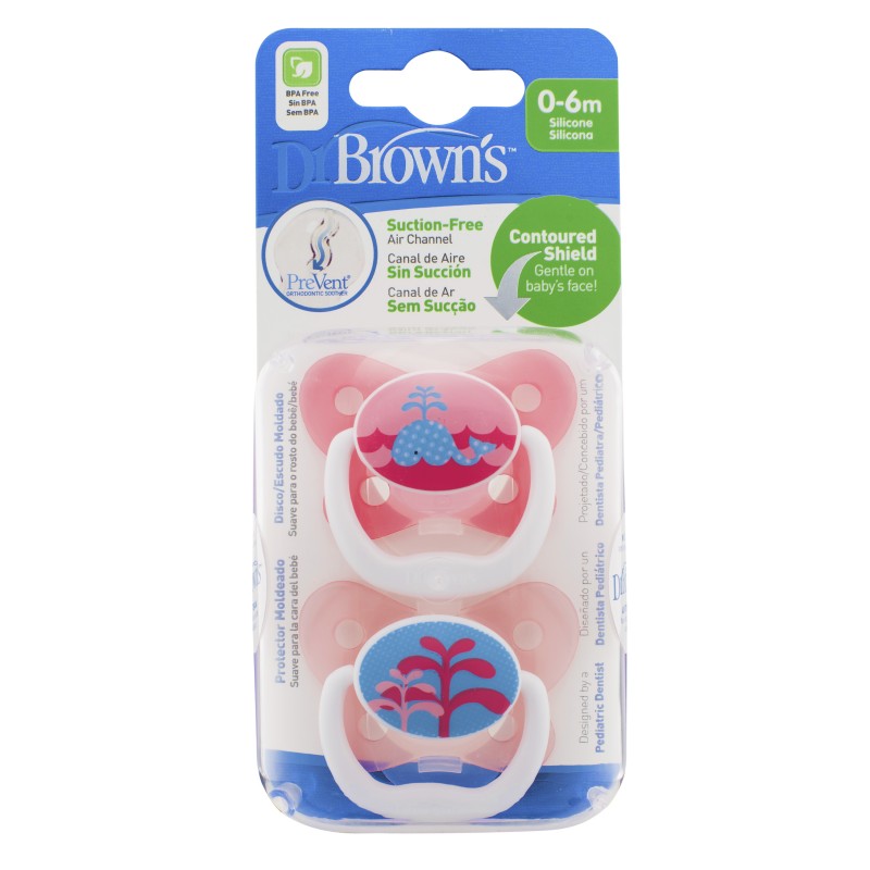 Πιπίλα πεταλούδα ορθοδοντική Dr.Brown's, επίπεδο 1, Ροζ (2τμχ)