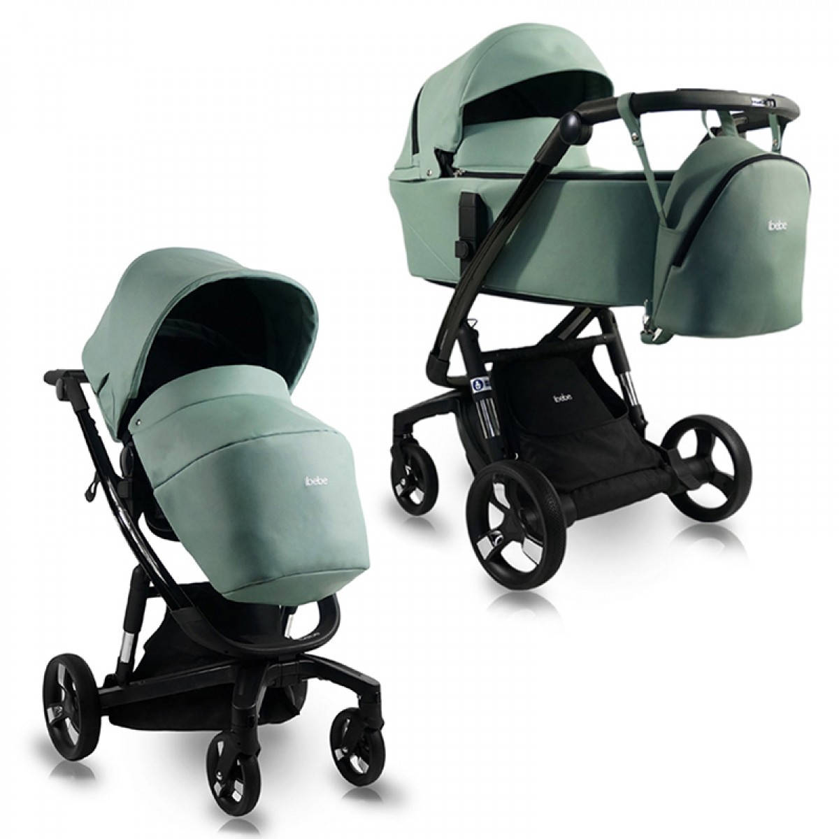 Πολυκαρότσι iBebe iStop 2in1 Black Gloss/Pistachio